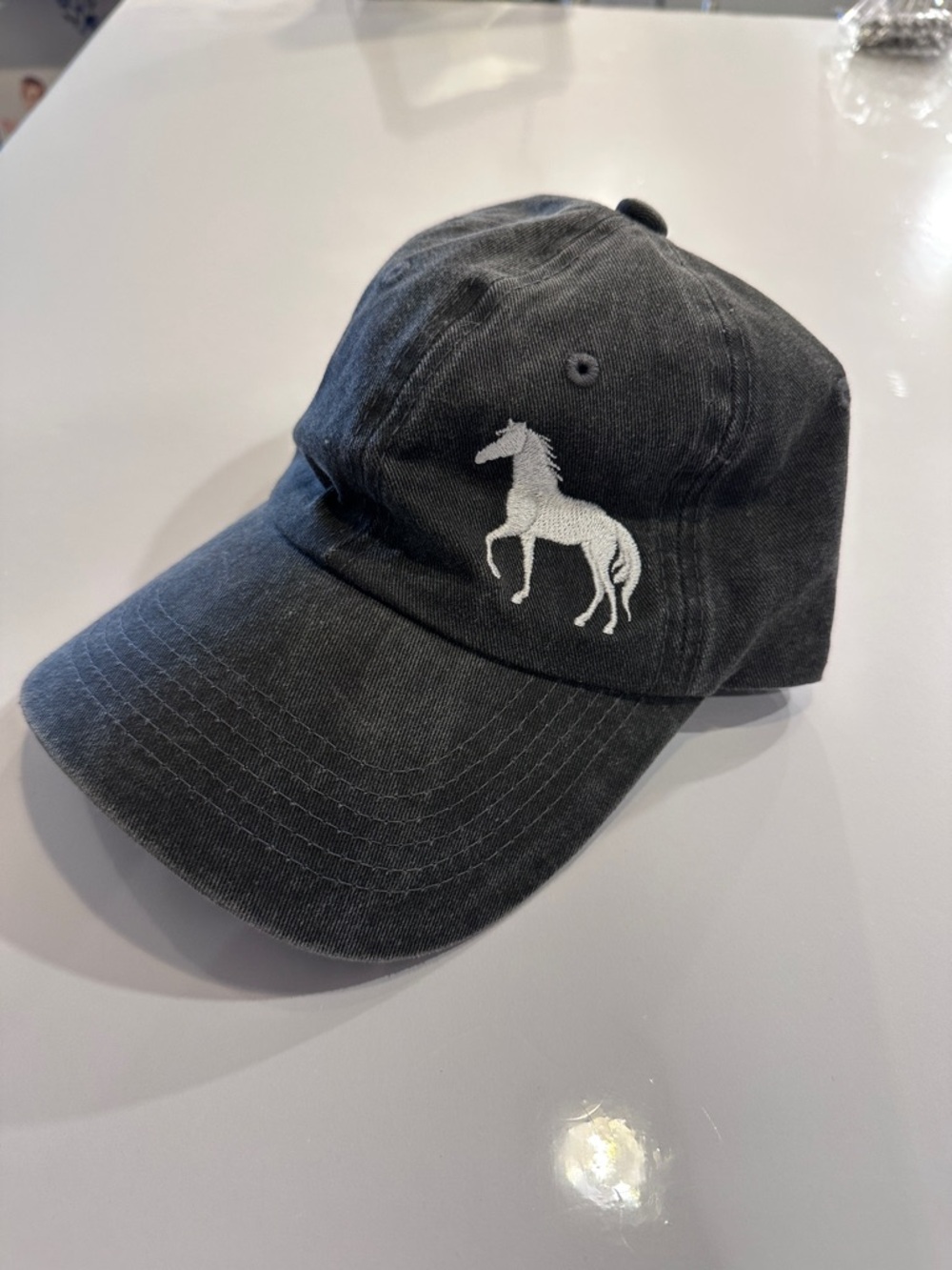 Embroidered Equestrian Horse Baseball Cap in Charcoal Riders Hat